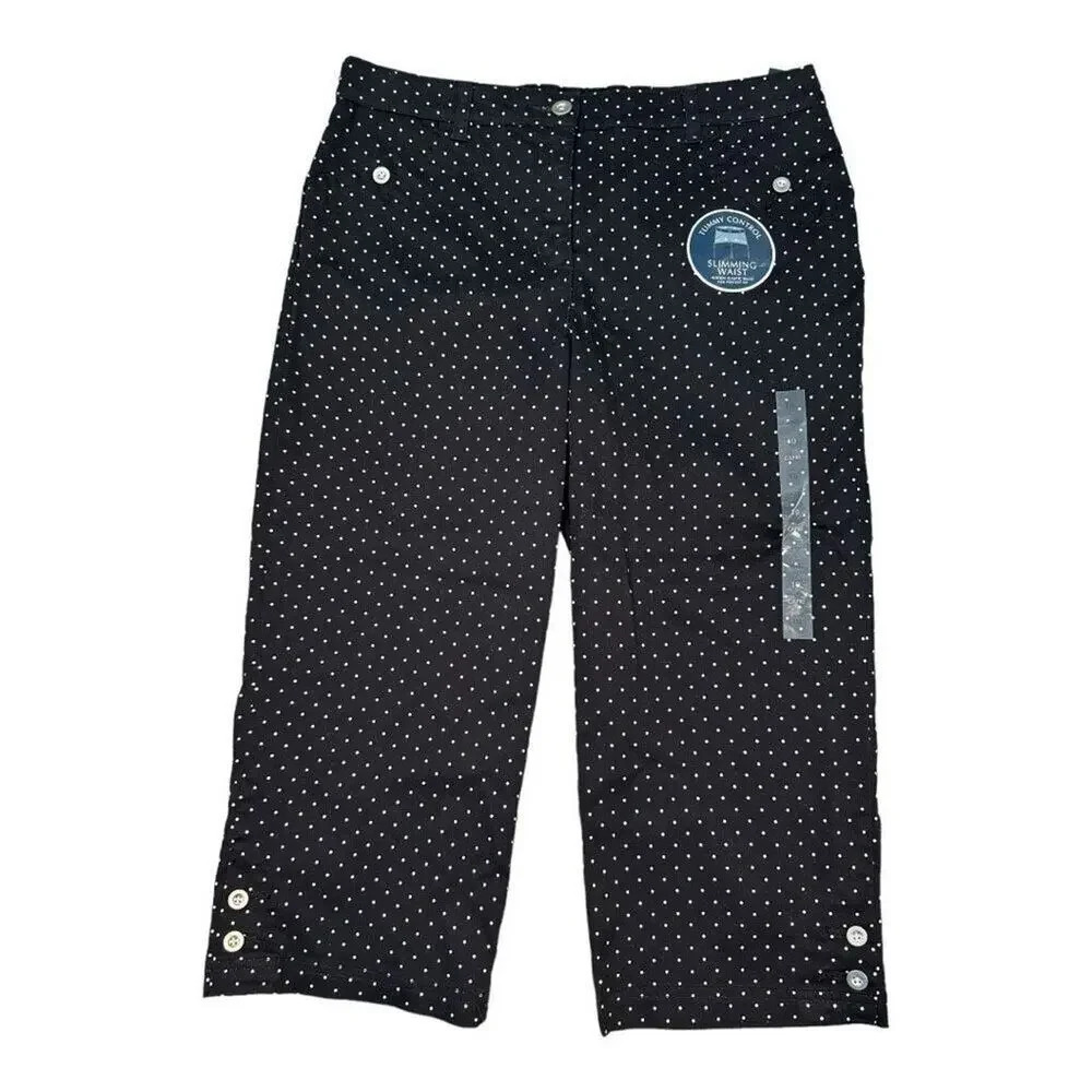 NEW‎ Karen Scott Women’s Size 10 Black & White Polka Dot Tummy Control Capri NWT